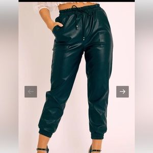 Black Faux leather Joggers with drawstring waist